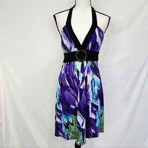 Iz Byer Floral Halter Self-Tie V-Neck Sundress